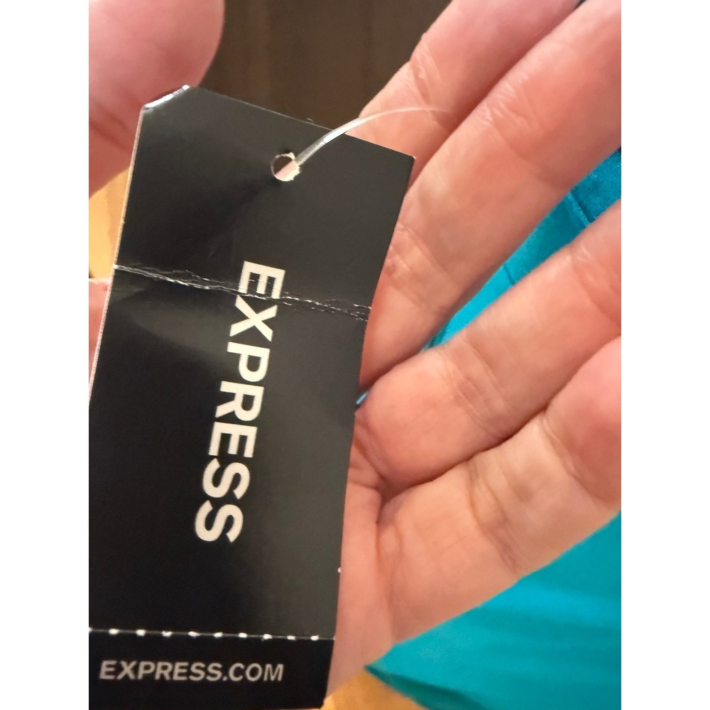 Express Halter Maxi Dress S Teal Blue Empire Waist Jersey Knit NWT Beach Cruise - Picture 8 of 10